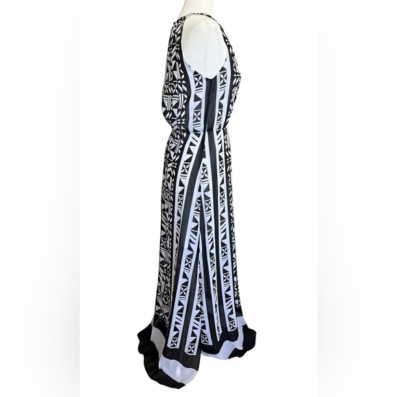 H&M Women's Sleeveless Chiffon Blouson Maxi Dress Black White Size 2 Side slits - Picture 2 of 10